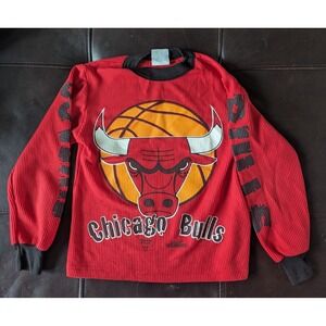 Vintage '97 Chicago Bulls Baby Tee Kids Red Thermal Wormser NBA Long Sleeve